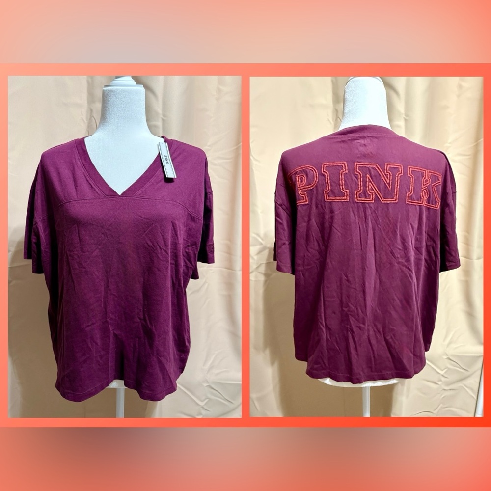 PINK Victoria's Secret Purple V-Neck Tee - Size L - NWT